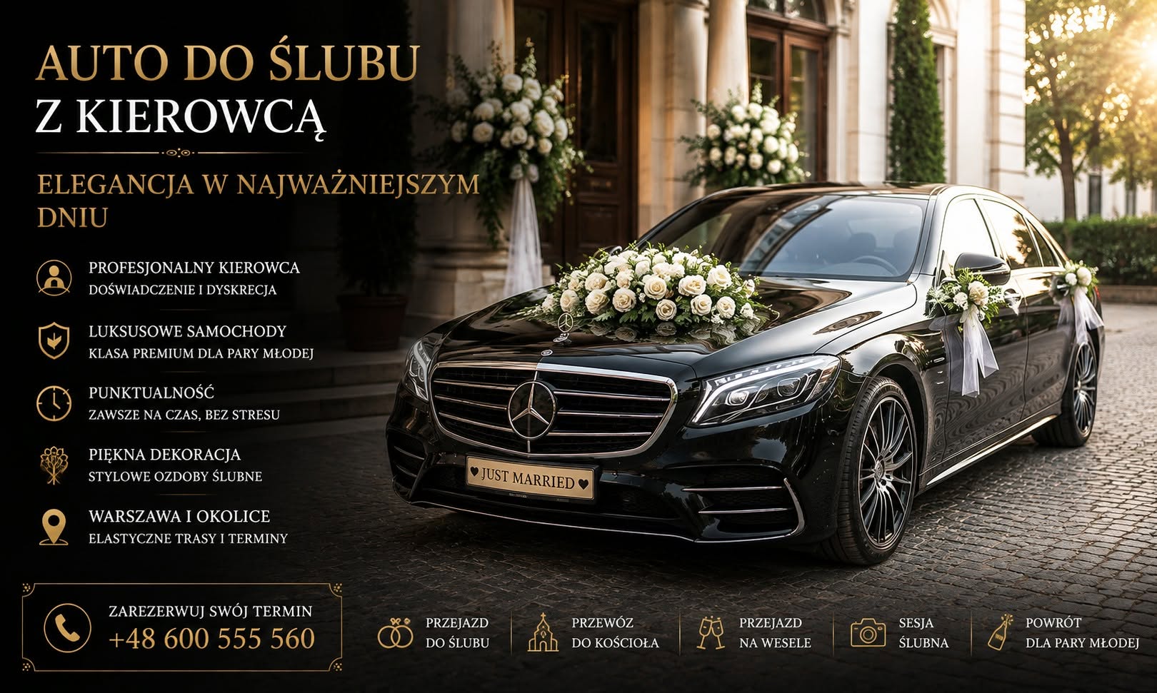 Auto do ślubu z kierowcą – elegancki transport w wyjątkowym dniu