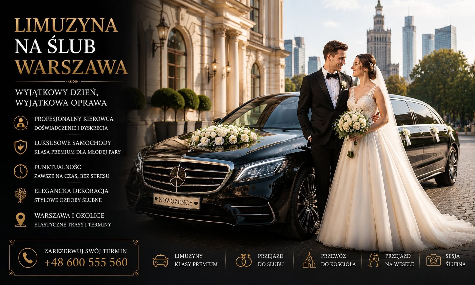 Limuzyna na ślub Warszawa – elegancki samochód na wyjątkową uroczystość