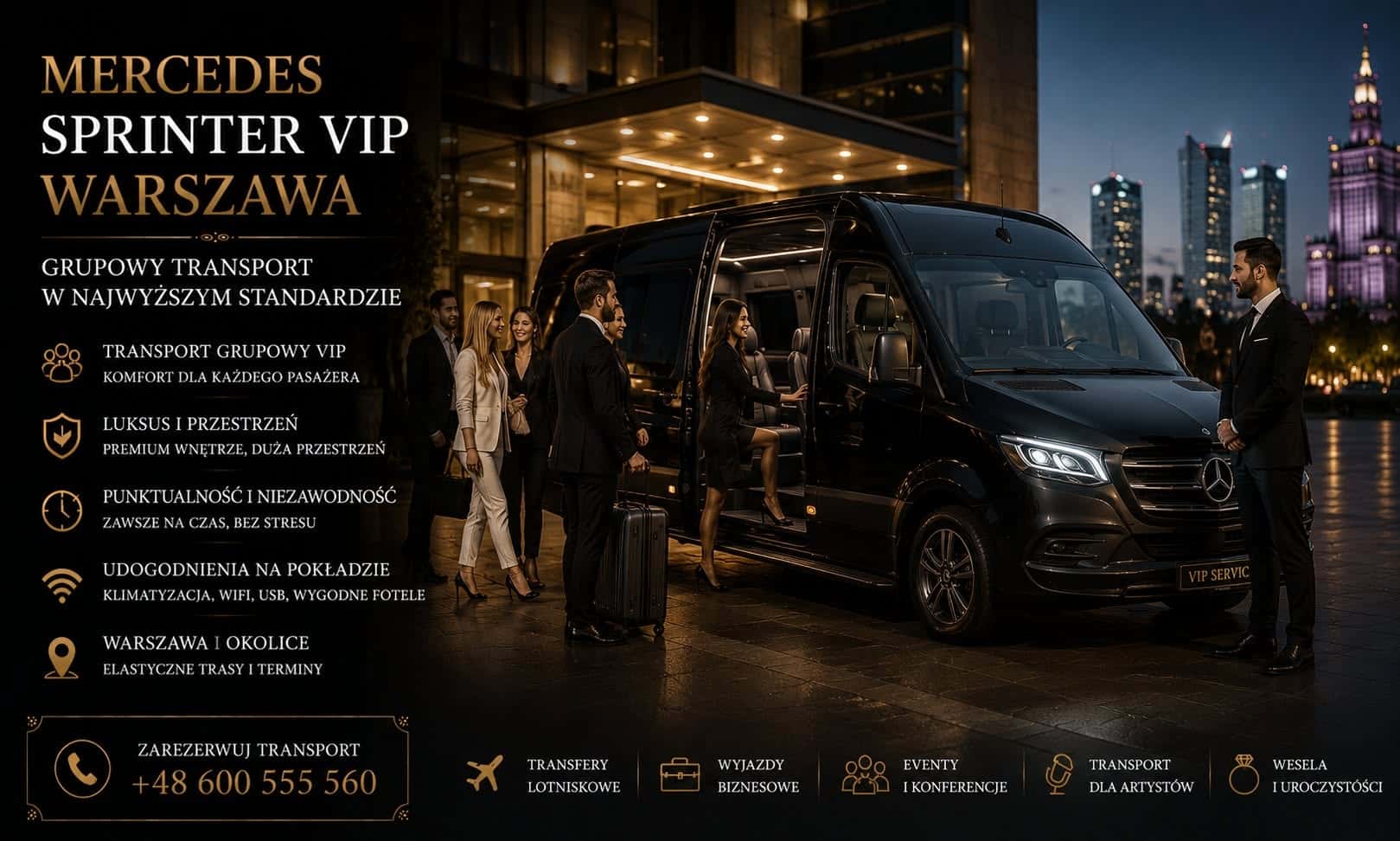 Mercedes Sprinter VIP Warszawa – komfortowy transport grupowy na najwyższym poziomie
